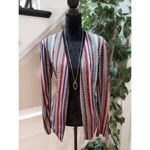 BCBGeneration Women's Multi Lined Striped Long Sleeve Open Front Blazer Size L